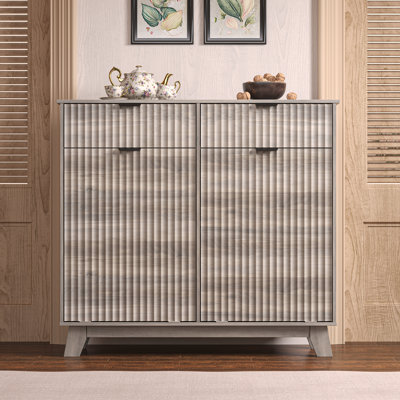 Wave Design 2-Door 2-Drawer Tilt Out Trash Cabinet, MDF Freestanding Kitchen Laundry Storage (Trash Can Not Included)