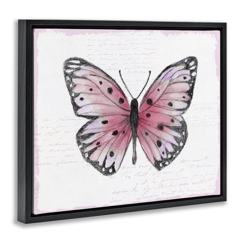 Cadre flottant papillon rose vintage, design par Janet Tava, Cadre flottant noir de jais, H 17 po x l 21 po