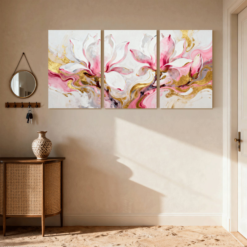 Plantes et fleurs, ensemble de 3 reproductions d'art sur toile, H 24 po x l 48 po
