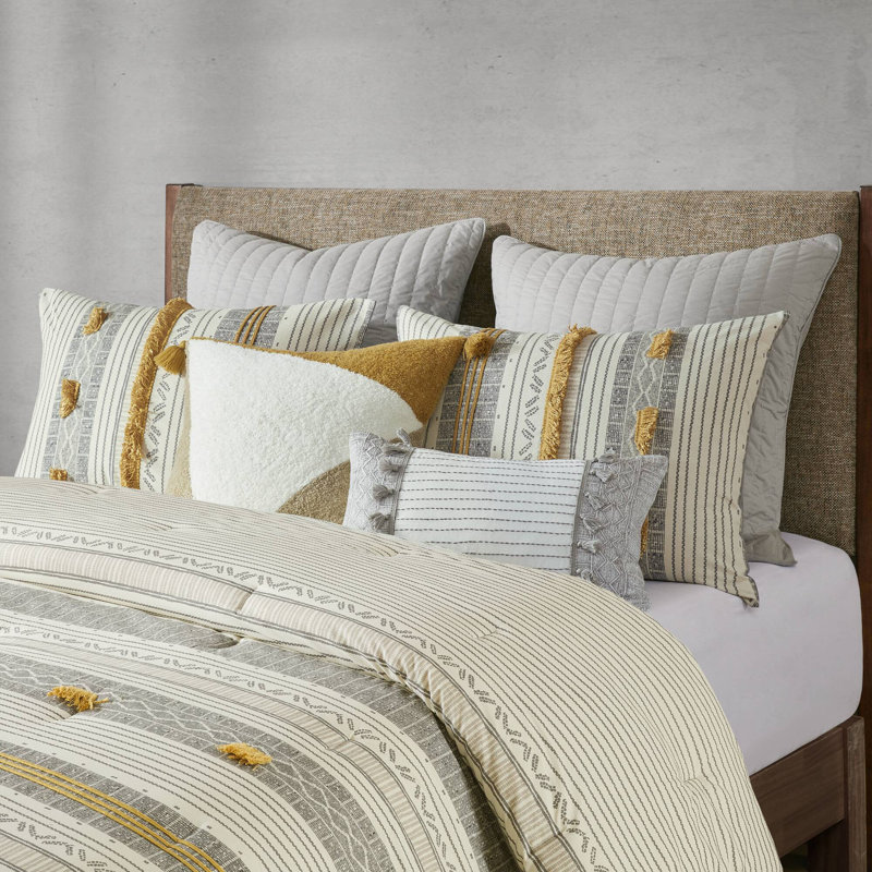 Ensemble de literie en coton de première qualité, gris-jaune, style moderne pour la maison