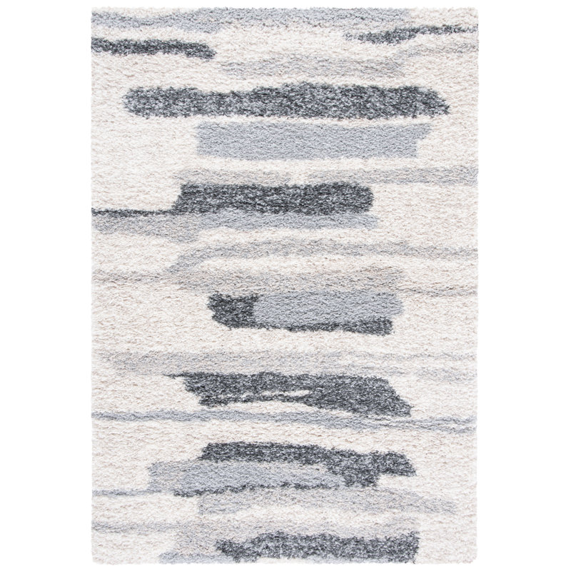 Odette Abstract Shag Gray/Ivory Area Rug, Rectangle 8' x 10'