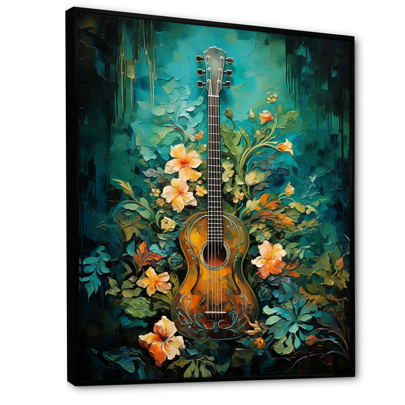 Guitare euphonique sarcelle tropicale, Cadre flottant noir, H 32 po x l 16 po x P 1 po