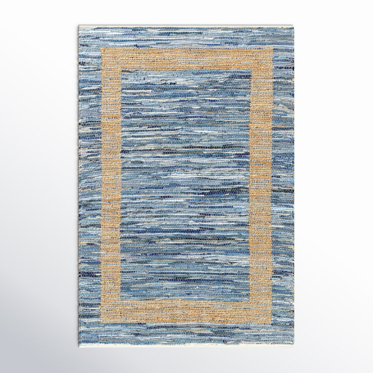 Demie Abstract Handmade Flatweave Recycled P.E.T. Area Rug in Blue/Tan