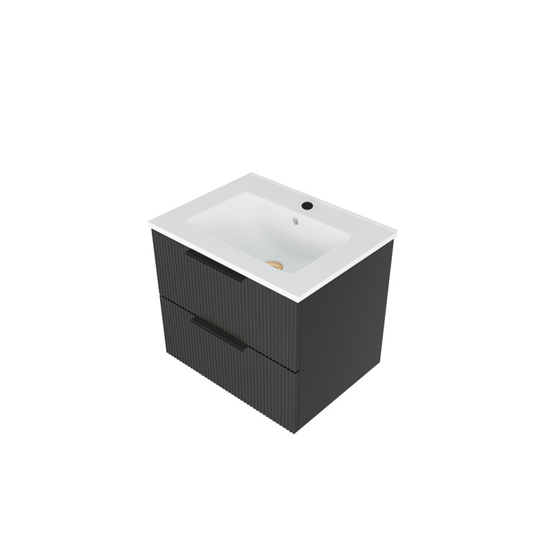 Meuble-lavabo 24 po avec lavabo en céramique, Noir, 24"