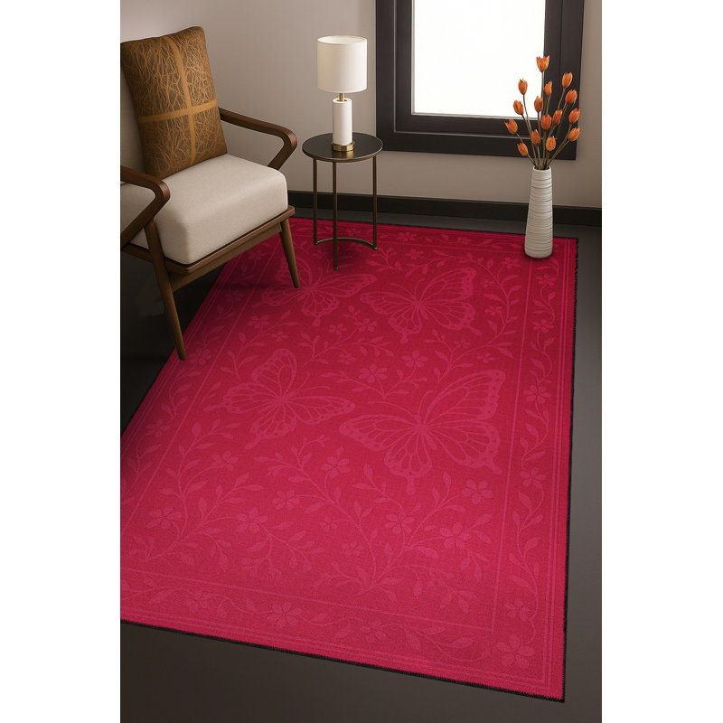 Tapis tissé à motif floral rouge Mosso, 3'3" x 6'7"