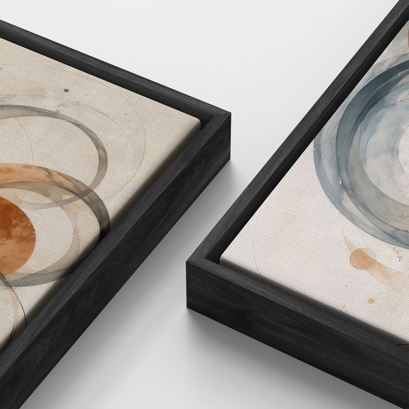 Ensemble de 2 impressions encadrées sur toile, motif abstrait de cercles superposés noirs, gris et orange rouille – 152 x 51 cm (60 x 20 x 2 pouces)