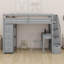 Lit mezzanine avec tiroirs de rangement, bureau et escalier, lit mezzanine en bois avec tablettes-2077395469