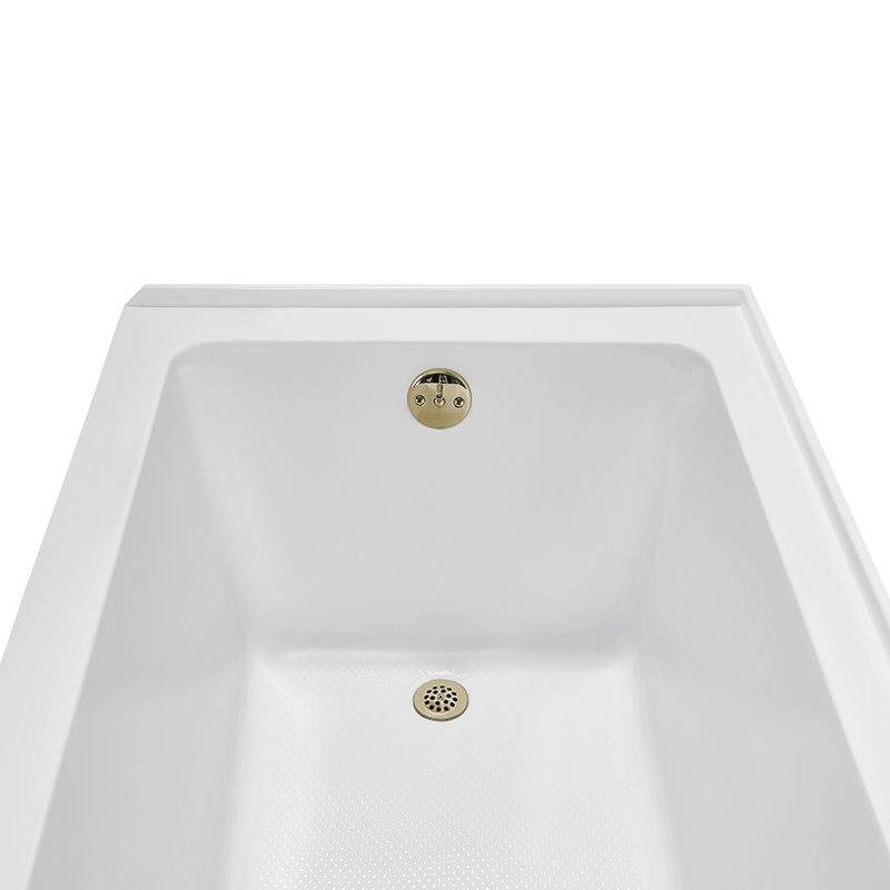Baignoire en alcôve en acrylique blanc brillant avec drain externe 60 po x 30 po Streamline, Laiton poli
