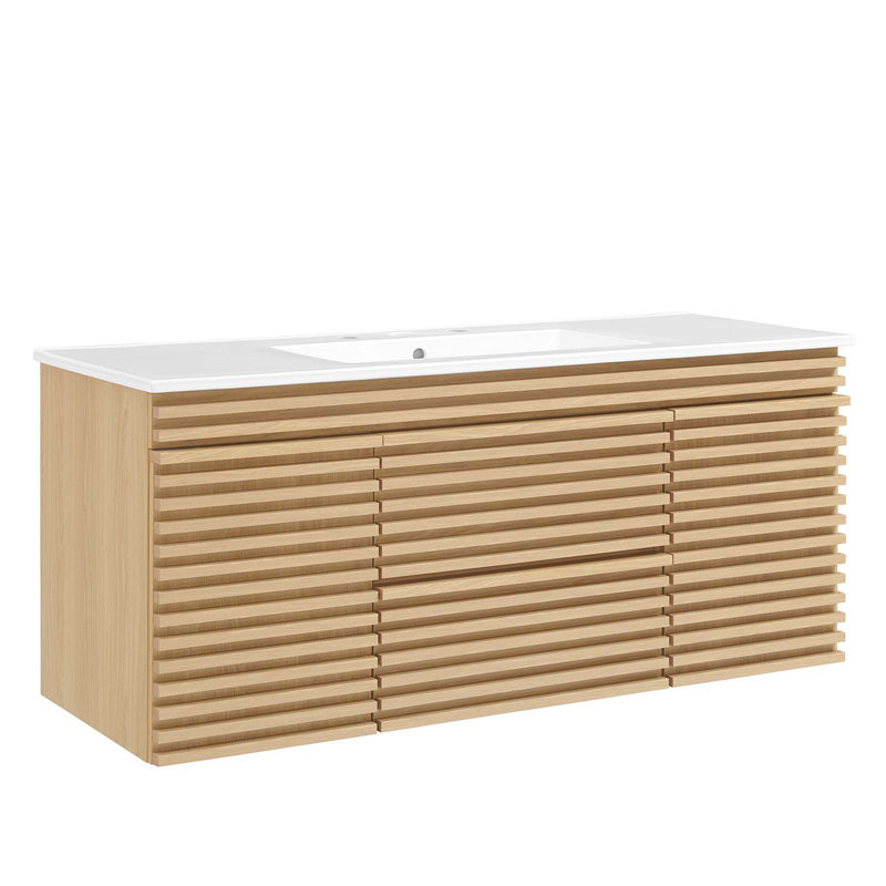 Meuble-lavabo mural 48 po Modway Render, Blanc, Chêne