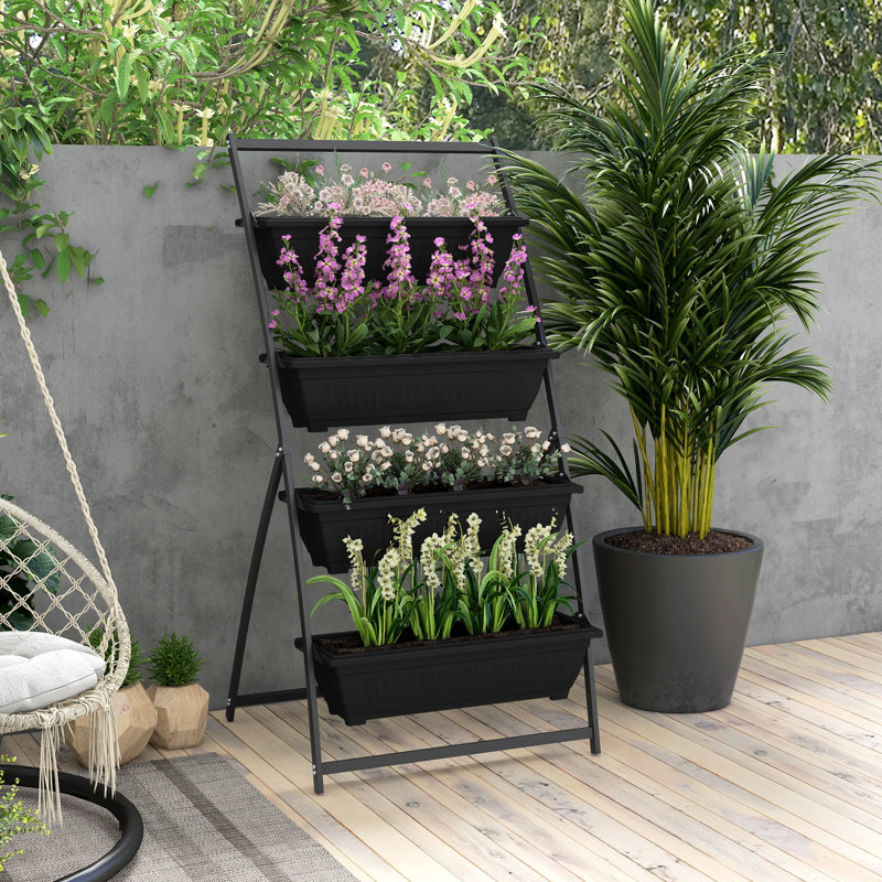 Raised Garden Bed - Jardinière verticale à 4 niveaux pour légumes, fleurs et herbes qui poussent en noir