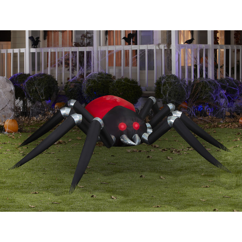 14.5 Foot Black and Red Inflatable Halloween Spider with Fire and Ice Projection