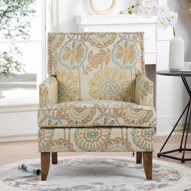 Upholstered Armchair, Beige/Yellow