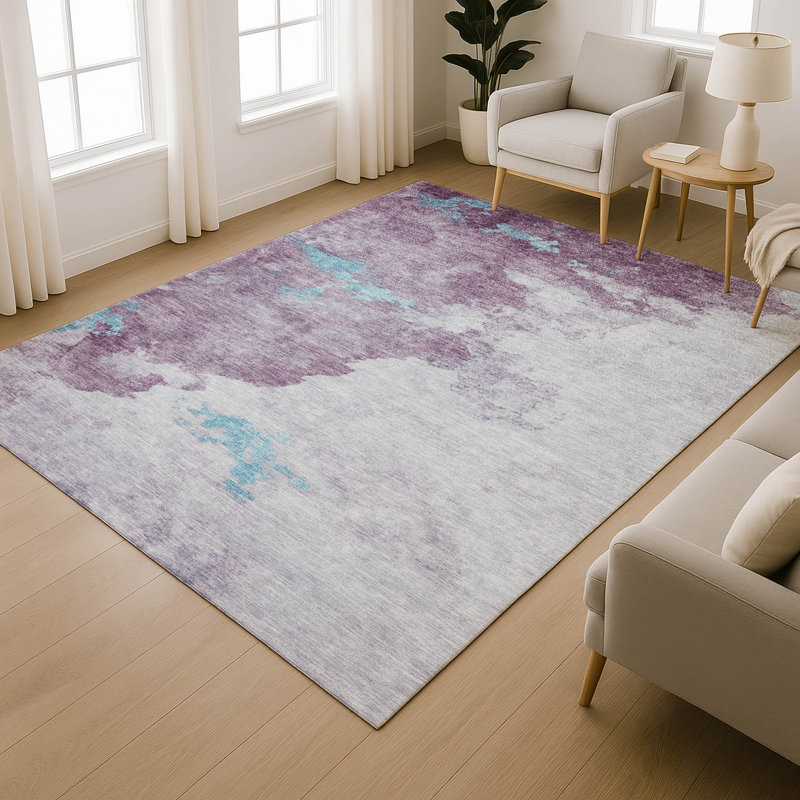 Premium Machine Washable Mayfield AMF2108 Abstract Rug, Lavender, 9' x 12'