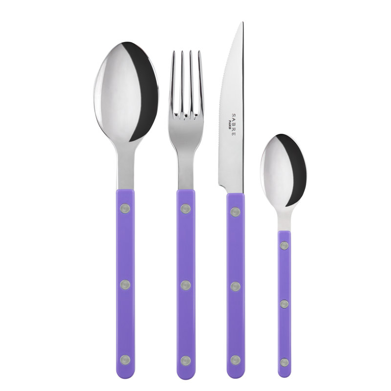 Bistrot Solid 4 - Piece Stainless Steel Flatware Set - Service for 1, Purple