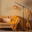Aarzo 68" Bohemian Rattan Arched/Arc Floor Lamp with Foot Switch and Adjustable Arm