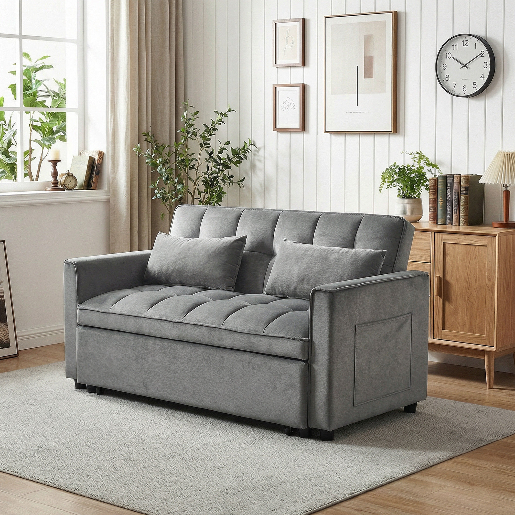 Everly Quinn 3 in 1 Convertible Sleeper Sofa Bed Modern Pull Out Couch ...