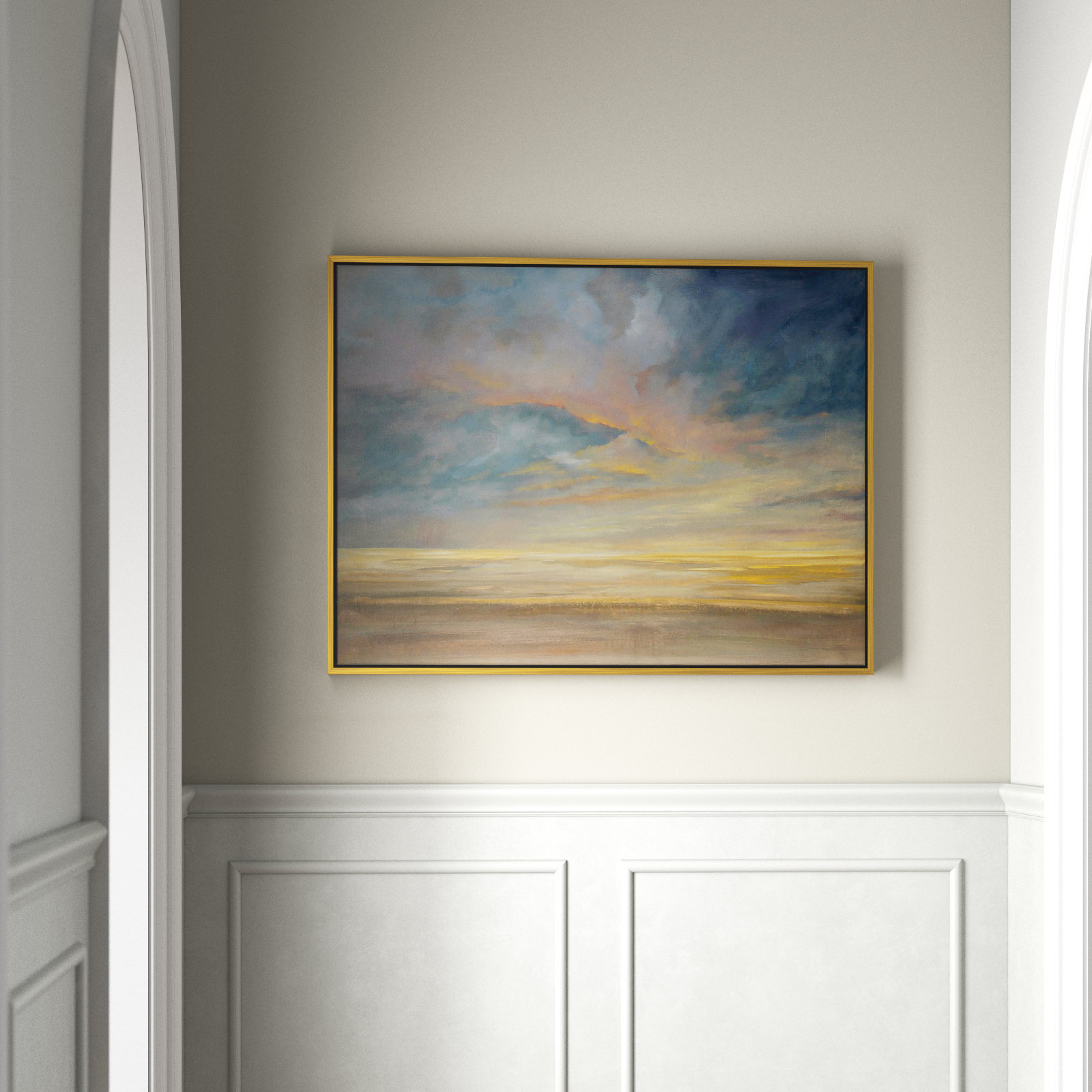 Saffi "Dawning Unrest" Painting, 31.5" H x 41.5" W, Gold