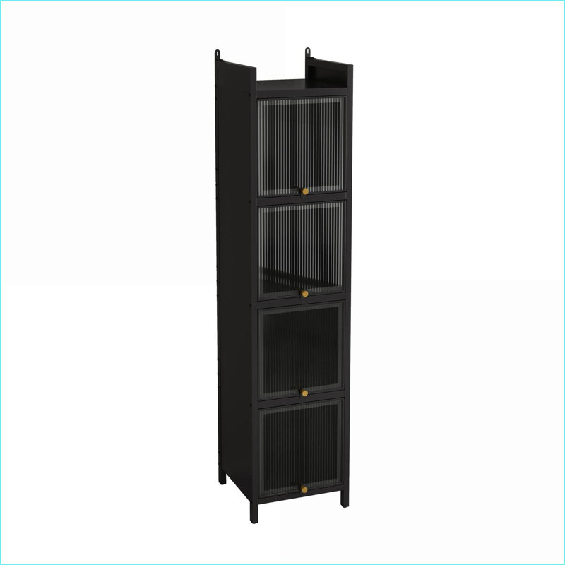 Armoires avec portes en verre à quatre niveaux, rangement à cinq niveaux - fer et verre, noir | Contemporain | Hall d'entrée