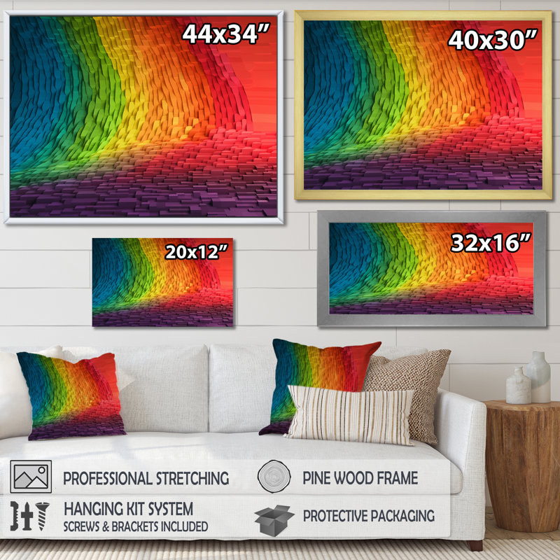 Reproduction sur toile de formes d'ondes représentant un arc-en-ciel abstrait, Toile tendue, H 34 po x l 44 po x P 1,5 po