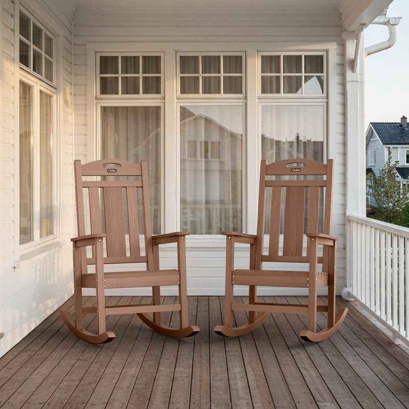 Outdoor Patio HDPE Rocking Adirondack Chair, Brown