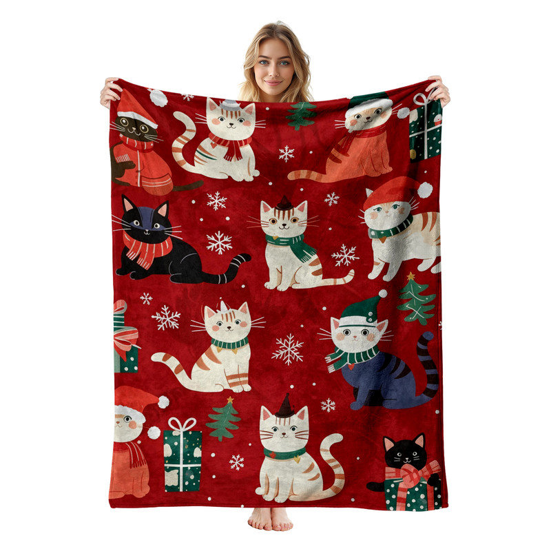 Couverture en flanelle simple JYK, Écharpes de Noël pour chats, L 60 po x l 80 po 