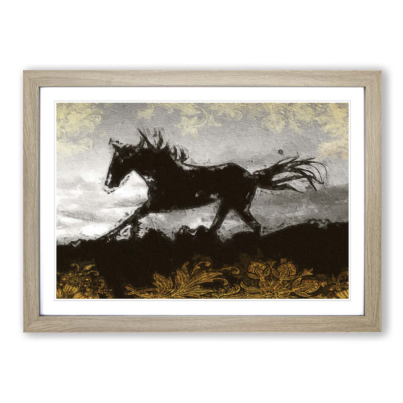 Galloping Horse in Abstract - Picture Frame Painting Print on MDF, Oak Framed, 27cm H x 36cm W x 2cm D