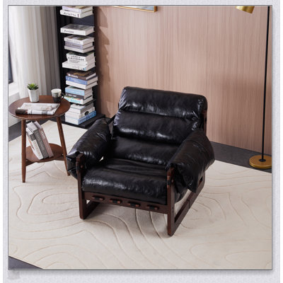 Modern Oil Wax Leather Lounge Chair – Removable Armrests, Mortise & Tenon Joints, Water-Repellent, Rubberwood Frame