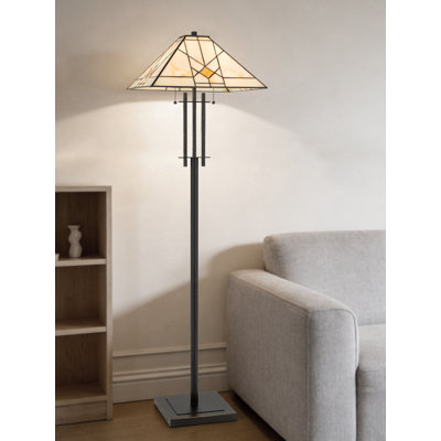 62" Height Metal Floor Lamp with Dark Bronze Finish And Square Tiffany Shade