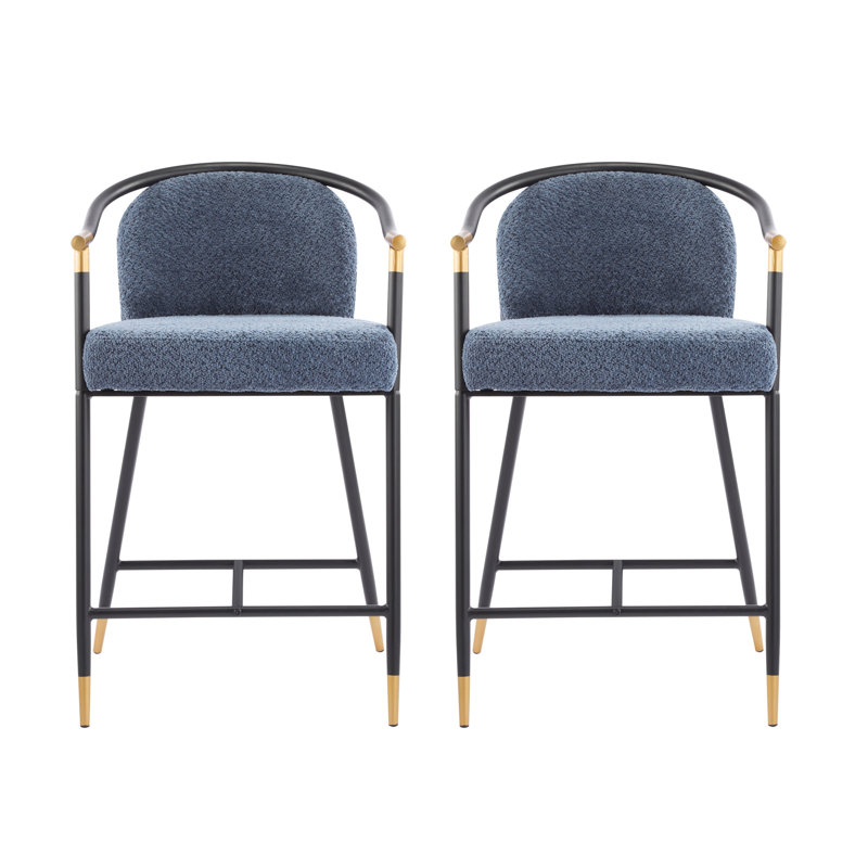 Tabouret de comptoir rembourré de 26 po de hauteur avec structure en métal (ensemble de 2), Marine