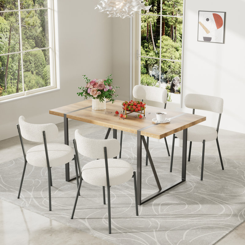 Rectangular Wooden Top Dining Table Set, White