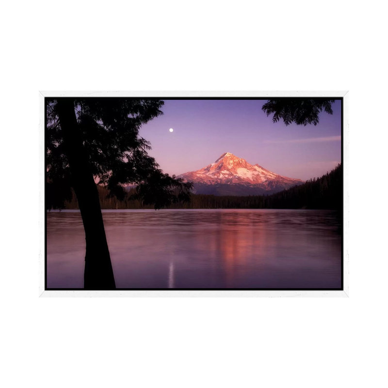 Moon Over Hood by Dennis Frates - Print on Canvas, 45.72cm H x 66.04cm W x 3.81cm D, White Framed