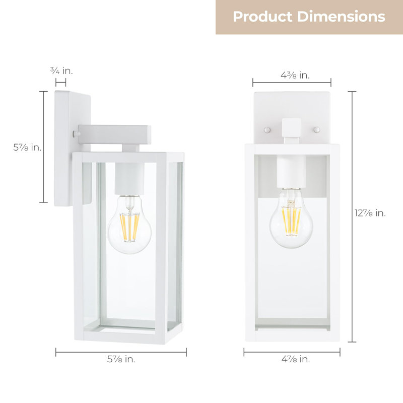 East Grove Home Builder Essentials Heritage Collection 13in Outdoor Wall Light Lantern in Anti-Rust Matte White Finish with Wateproof Clear Glass and E26 Base Lamp (Pack of 2)