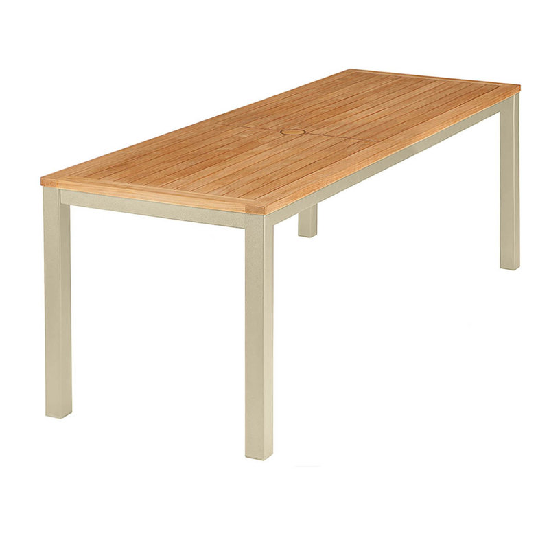 Aura Aluminum & Teak Narrow Dining Table, Champagne, 29" H x 79" W x 28" D