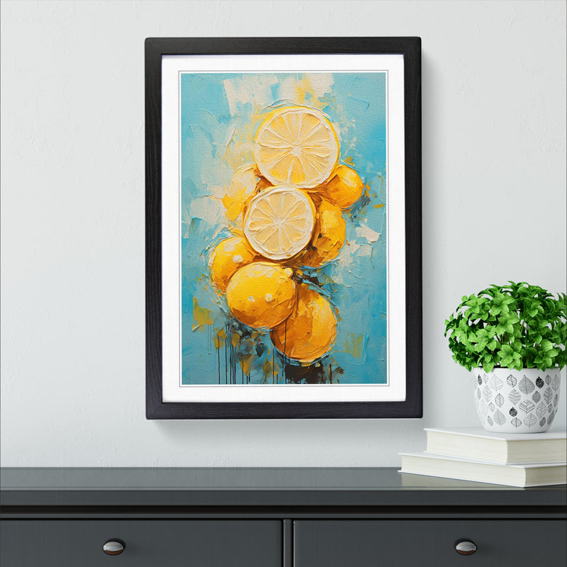 Sliced Lemon Impressionism - Single Picture Frame Print on Wood, Black Framed, 34cm H x 25cm W
