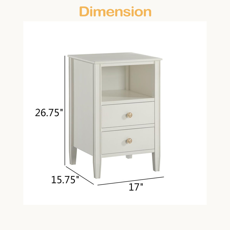 2-Drawer Storage Nightstand, Antique White