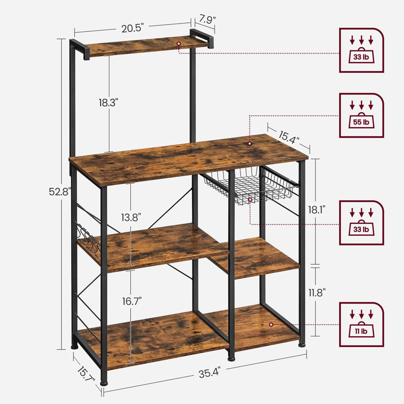 4-layer kitchen storage rack, Rustic Brown