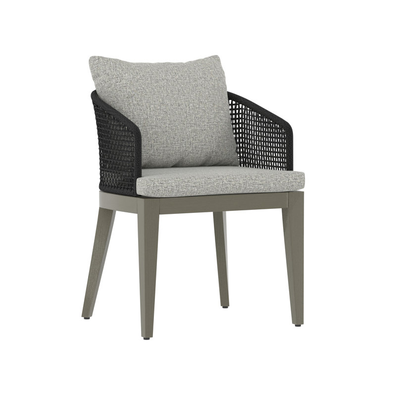 Capri Outdoor Teak Dining Armchair, Dark Gray Frame/Light Gray Cushion