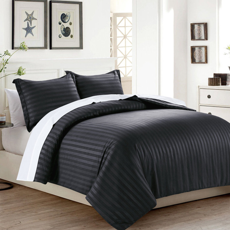 Thirlby Microfibre 250 TC Reversible Modern & Contemporary Duvet Cover Set with Pillow Cases, Black