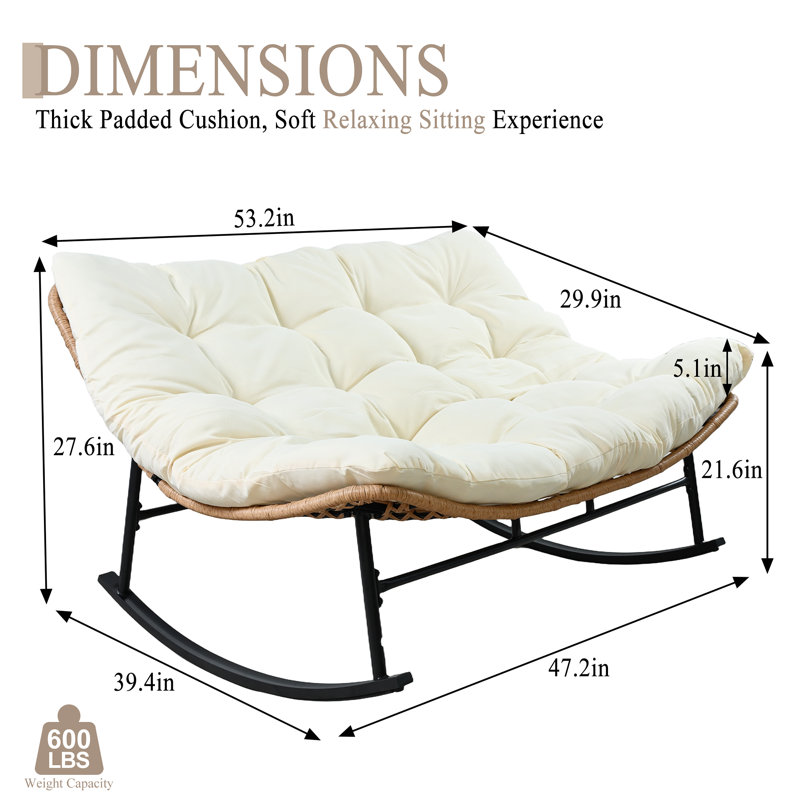Chaise berçante d'extérieur surdimensionnée avec coussin épais