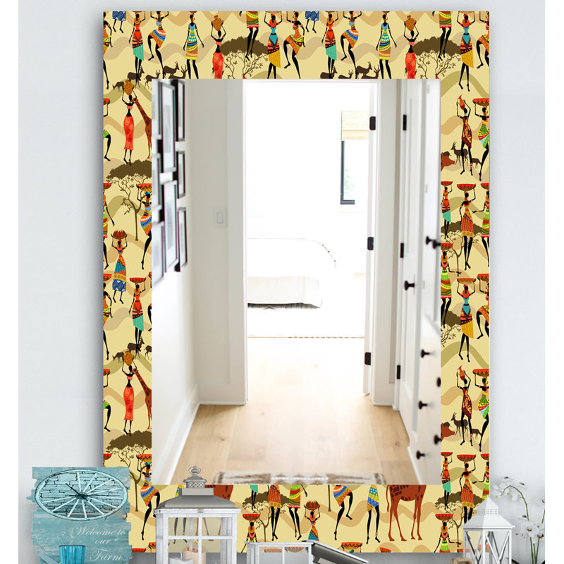 Miroir mural traditionnel Texture with African Women, H 24 po x l 32 po