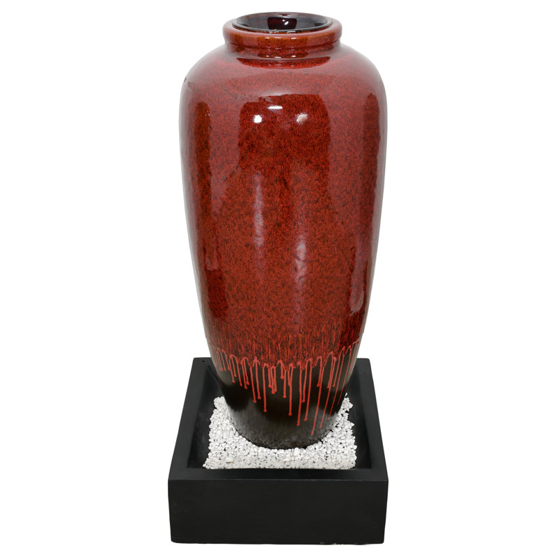 Hand Crafted Weather Resistant Floor Fountain, Red