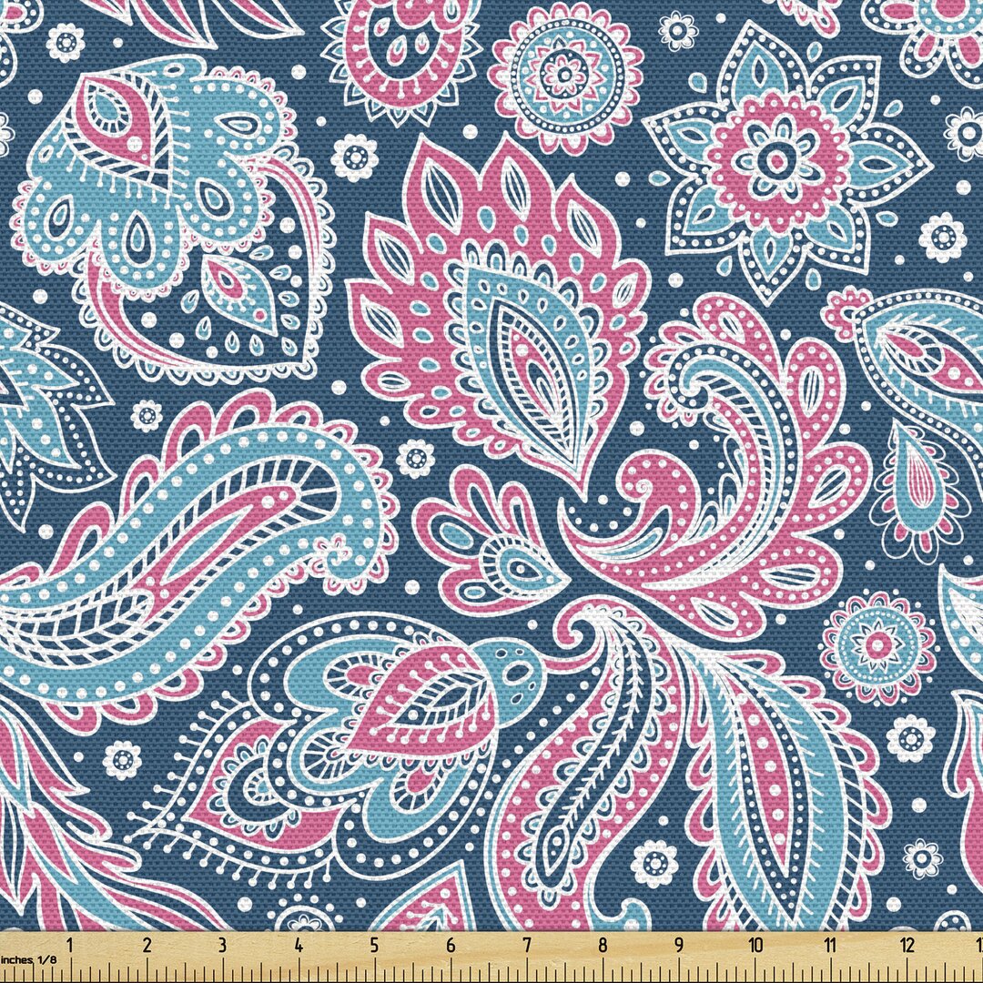 Gewebe als Meterware, Bohemian Paisley, orientalisch, Blau Rosa