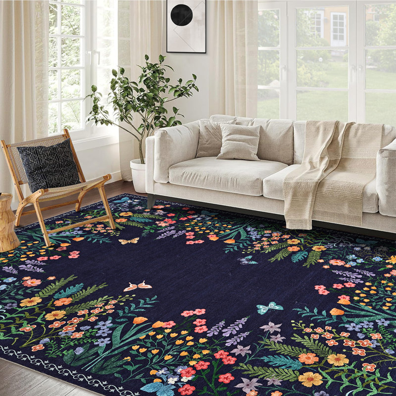 Boho 9x12 Washable Rugs for Entryway Floral Rugs for Bedroom, Beige Bathroom Rug Non Slip Washable, Soft Indoor Carpet Throw Carpet for Kitchen Laundry Living Room Foyer