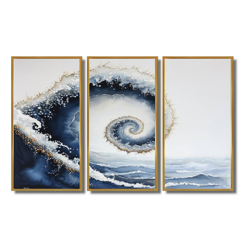 «Abstract Oceanic Spiral Profondeur I», ensemble d'art mural à spirales abstraites, H 28 po x l 36 po, Doré