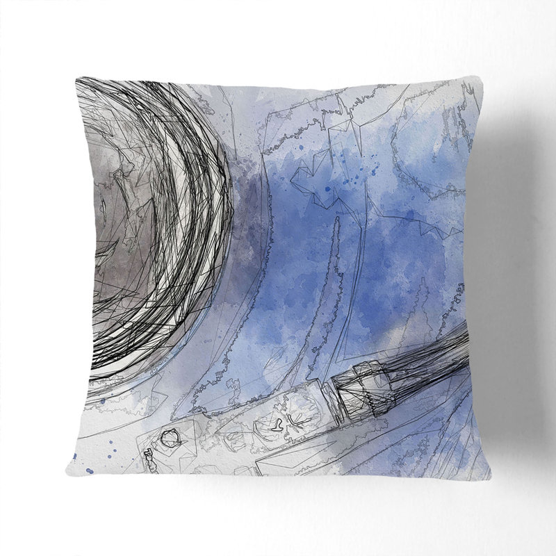 Abstract Square Throw Cushion, 55cm H x 55cm W x 20cm D, White