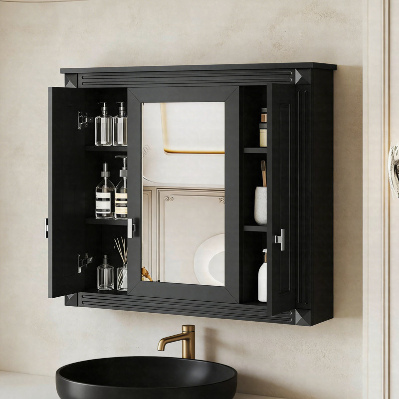 Armoire de salle de bain murale avec miroir, armoire à pharmacie murale 34,4 po avec 4 tablettes réglables, rangement au-dessus de la toilette