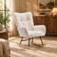 Fauteuil à bascule ergonomique Comfy Teddy en tissu doux avec poche de rangement latérale, idéal pour l'allaitement, avec base en bois massif. Fauteuil d'appoint polyvalent pour le salon et la chambre d'enfant. Blanc.-527790433-527790432