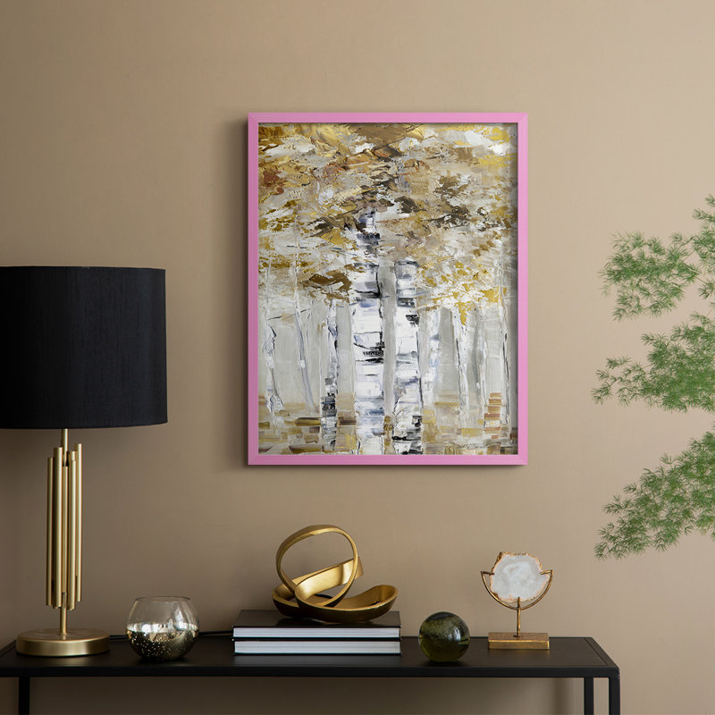 «Neutral Birch II», reproduction encadrée - bois massif, H 15 po x l 12 po, Rose