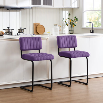 Ambrine Low Back Tufted Velvet Upholstered Counter/Bar Stool with Steel Sled Frame