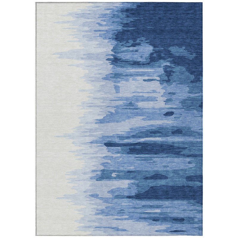 Tapis extérieur lavable abstrait bleu marine 5 pi x 8 pi